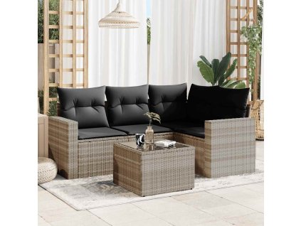 5dílná zahradní sedací souprava a podušky světle šedá polyratan 3251259