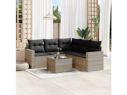 6dílná zahradní sedací souprava a podušky světle šedá polyratan 3251299