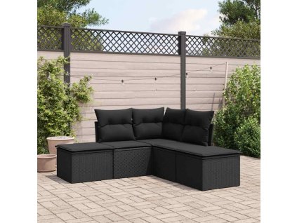 5dílná zahradní sedací souprava s poduškami černá polyratan 3217715