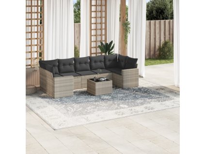 8dílná zahradní sedací souprava a podušky světle šedá polyratan 3251079