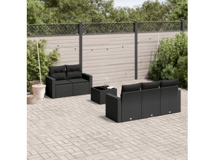 6dílná zahradní sedací souprava s poduškami černá polyratan 3251032