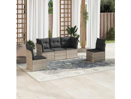 5dílná zahradní sedací souprava a podušky světle šedá polyratan 3249191