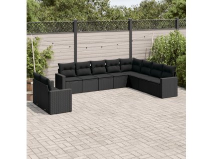 10dílná zahradní sedací souprava s poduškami černá polyratan 3251502