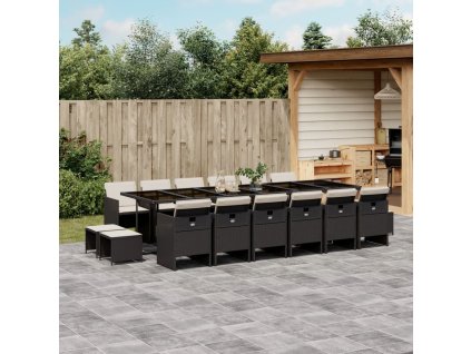 17dílný zahradní jídelní set s poduškami černý polyratan 3210642