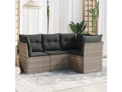 4dílná zahradní sedací souprava a podušky světle šedá polyratan 3249421