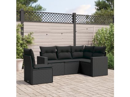 5dílná zahradní sedací souprava s poduškami černá polyratan 3218955
