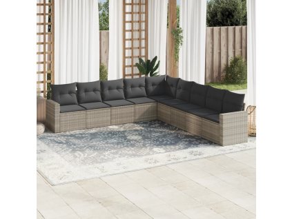 9dílná zahradní sedací souprava a podušky světle šedá polyratan 3219082