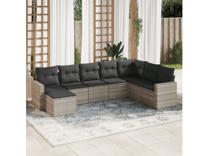 8dílná zahradní sedací souprava a podušky světle šedá polyratan 3251699