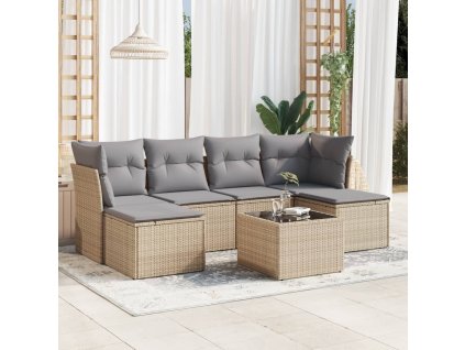 7dílná zahradní sedací souprava s poduškami béžová polyratan 3218019