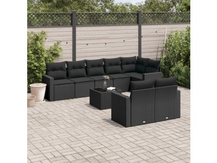 9dílná zahradní sedací souprava s poduškami černá polyratan 3219215