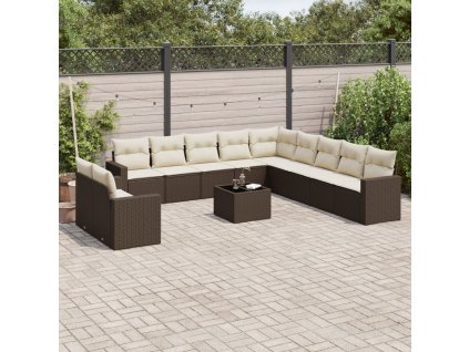 12dílná zahradní sedací souprava s poduškami hnědá polyratan 3219193