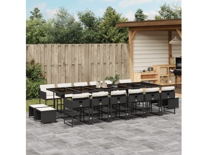 17dílný zahradní jídelní set s poduškami černý polyratan 3211362
