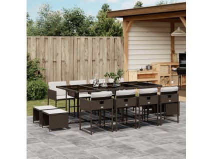 13dílný zahradní jídelní set s poduškami hnědý polyratan 3211341