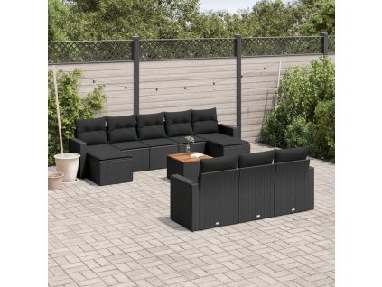 11dílná zahradní sedací souprava s poduškami černá polyratan 3224340