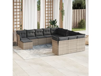 12dílná zahradní sedací souprava s poduškami šedá polyratan 3218630