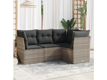 4dílná zahradní sedací souprava a podušky světle šedá polyratan 3217582