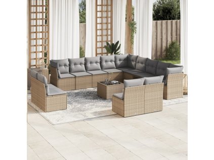 14dílná zahradní sedací souprava s poduškami béžová polyratan 3218499