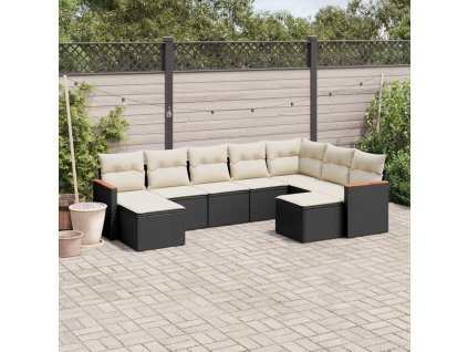 9dílná zahradní sedací souprava s poduškami černá polyratan 3258941