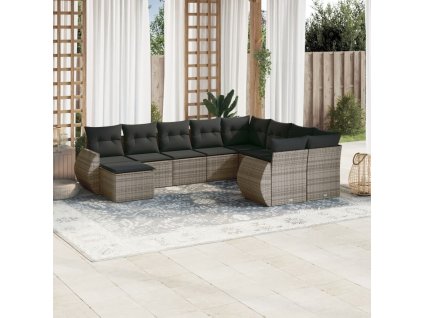 10dílná zahradní sedací souprava s poduškami šedá polyratan 3254197