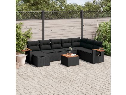 9dílná zahradní sedací souprava s poduškami černá polyratan 3227091