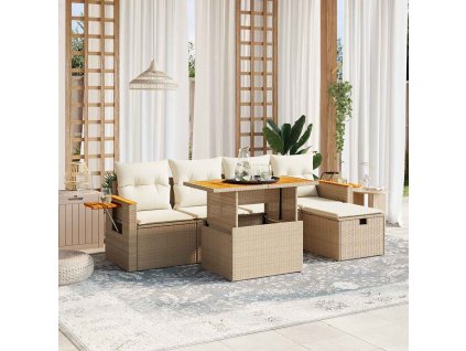 6dílná zahradní sedací souprava s poduškami béžová polyratan 3276138