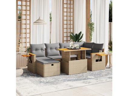 7dílná zahradní sedací souprava s poduškami béžová polyratan 3276146