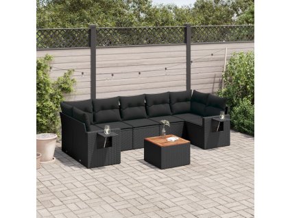 8dílná zahradní sedací souprava s poduškami černá polyratan 3224473
