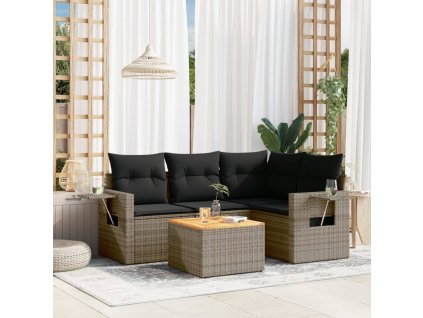 5dílná zahradní sedací souprava s poduškami šedá polyratan 3224548