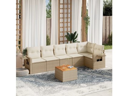 7dílná zahradní sedací souprava s poduškami béžová polyratan 3224574