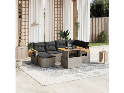 7dílná zahradní sedací souprava s poduškami šedá polyratan 3273622