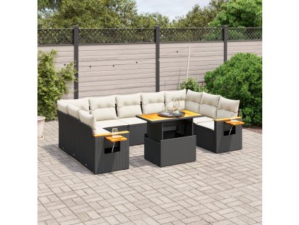 10dílná zahradní sedací souprava s poduškami černá polyratan 3273660