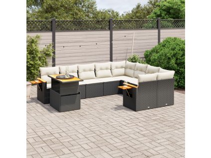 10dílná zahradní sedací souprava s poduškami černá polyratan 3273681