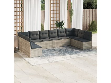 10dílná zahradní sedací souprava podušky světle šedá polyratan 3218092