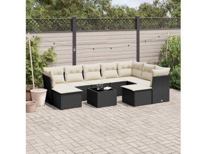 10dílná zahradní sedací souprava s poduškami černá polyratan 3218576