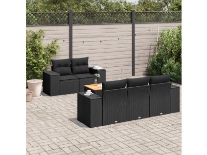 6dílná zahradní sedací souprava s poduškami černá polyratan 3225327