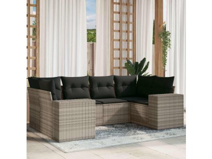 6dílná zahradní sedací souprava a podušky světle šedá polyratan 3255319