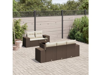 6dílná zahradní sedací souprava s poduškami hnědá polyratan 3222302