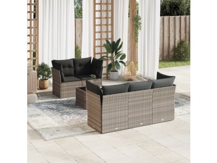 6dílná zahradní sedací souprava a podušky světle šedá polyratan 3217252