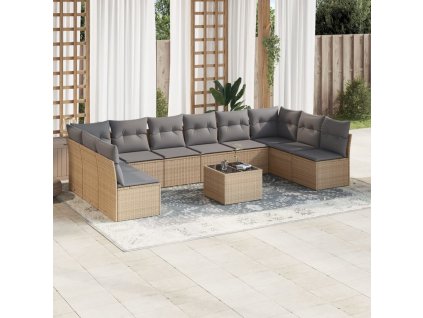 11dílný zahradní sedací souprava s poduškami béžový polyratan 3218099