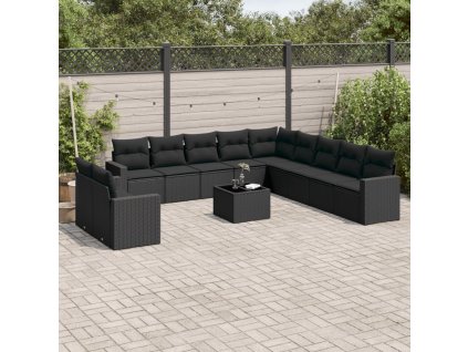 12dílná zahradní sedací souprava s poduškami černá polyratan 3219185