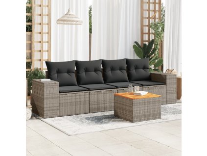 5dílná zahradní sedací souprava s poduškami šedá polyratan 3225325