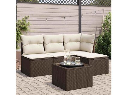 5dílná zahradní sedací souprava s poduškami hnědá polyratan 3249352