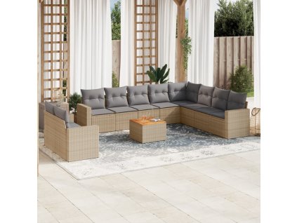 11dílný zahradní sedací souprava s poduškami béžový polyratan 3224197