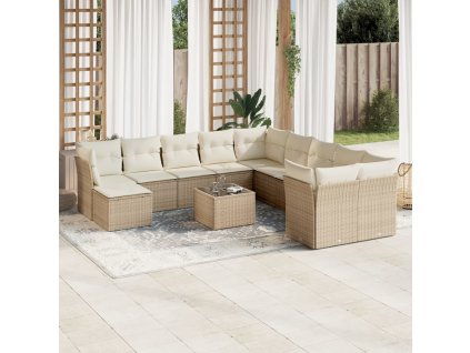 12dílná zahradní sedací souprava s poduškami béžová polyratan 3218618