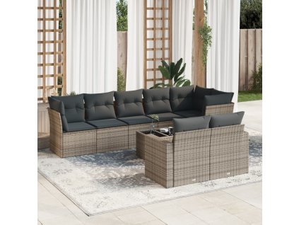 9dílná zahradní sedací souprava s poduškami šedá polyratan 3219220