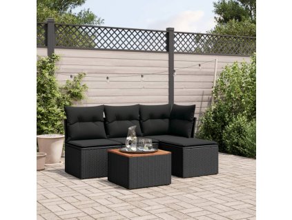 5dílná zahradní sedací souprava s poduškami černá polyratan 3223591