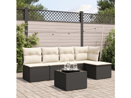 6dílná zahradní sedací souprava s poduškami černá polyratan 3249365