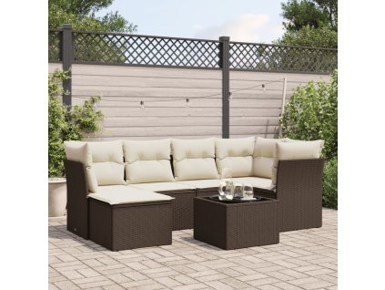 7dílná zahradní sedací souprava s poduškami hnědá polyratan 3249802