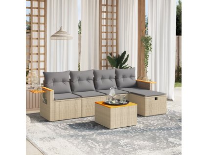 6dílná zahradní sedací souprava a podušky mix béžové polyratan 3265511