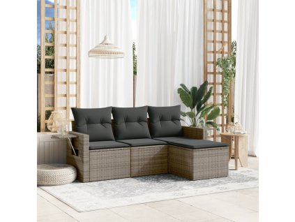 4dílná zahradní sedací souprava s poduškami šedá polyratan 3220069